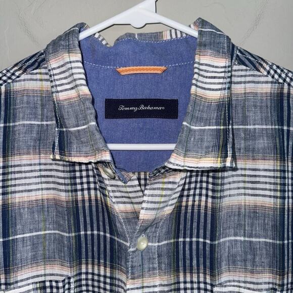Tommy Bahama Men’s 100% Linen Button Up Short Sleeve Shirt XL Lightweight Blue - Picture 2 of 8